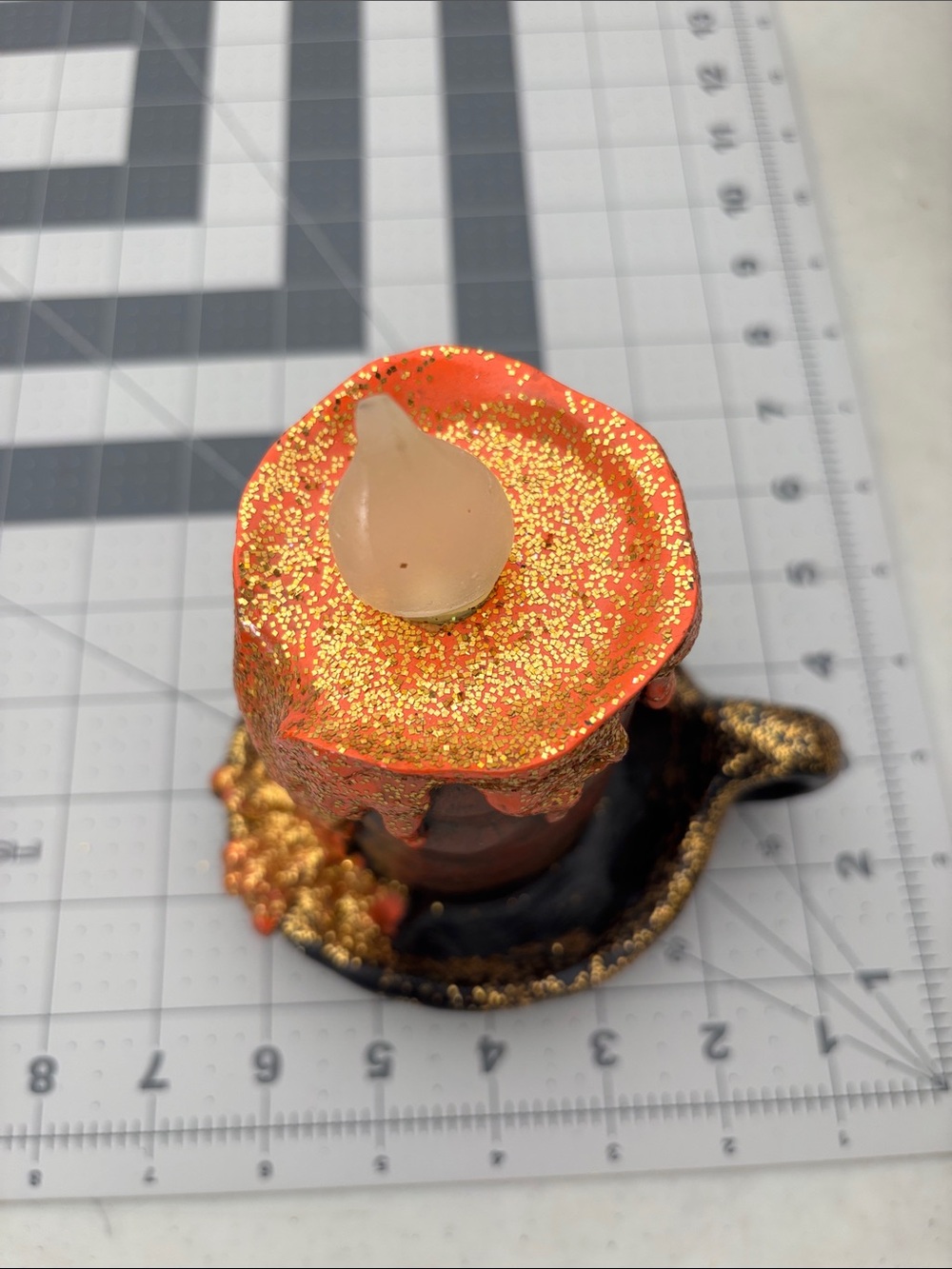 Halloween Decor Black and Orange Glitter Drip Candle Holder - Picture 2 of 6